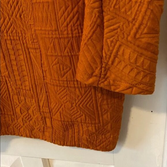 Rust Orange Textured Geometric Print Top 3/4 Sleeve Boho Bohemian Aztec - Picture 3 of 6
